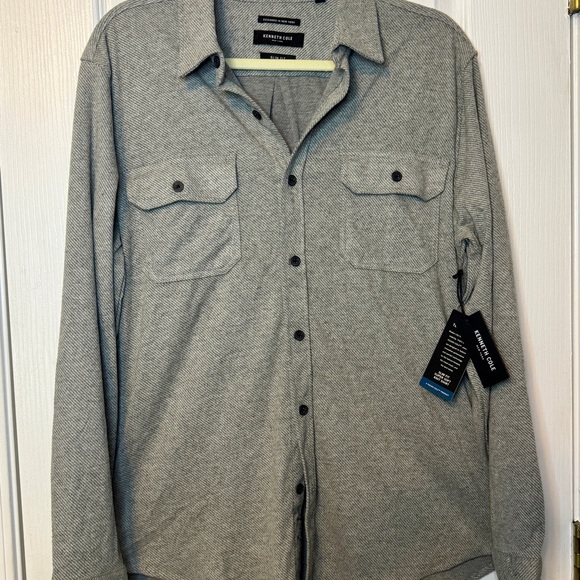 Kenneth Cole Mobility Knit Slim Fit Shirt - NWT Mens Large- Grey - Picture 1 of 4
